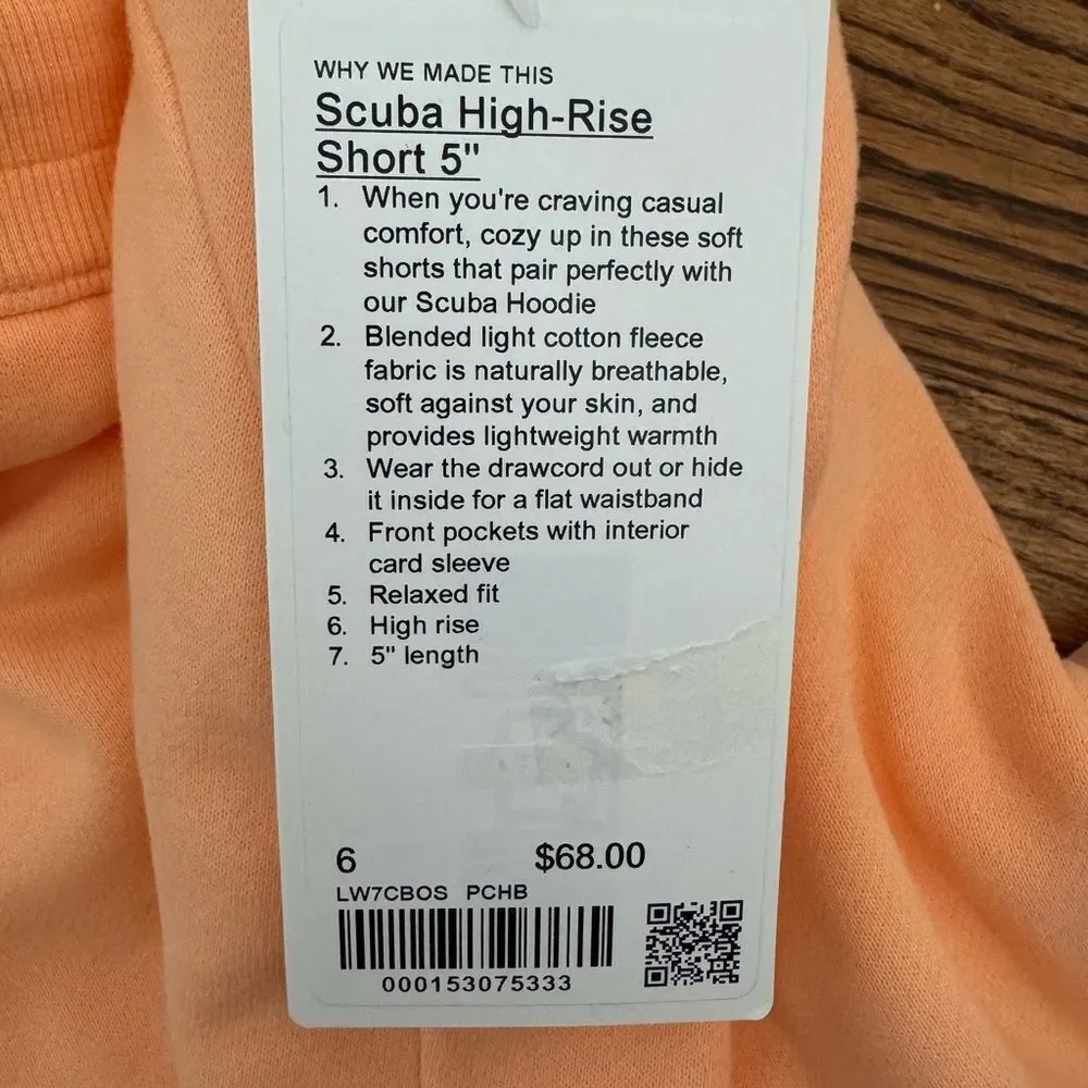 NWT New LULULEMON High Rise Scuba Shorts 5” PCHB Peach Bellini 6